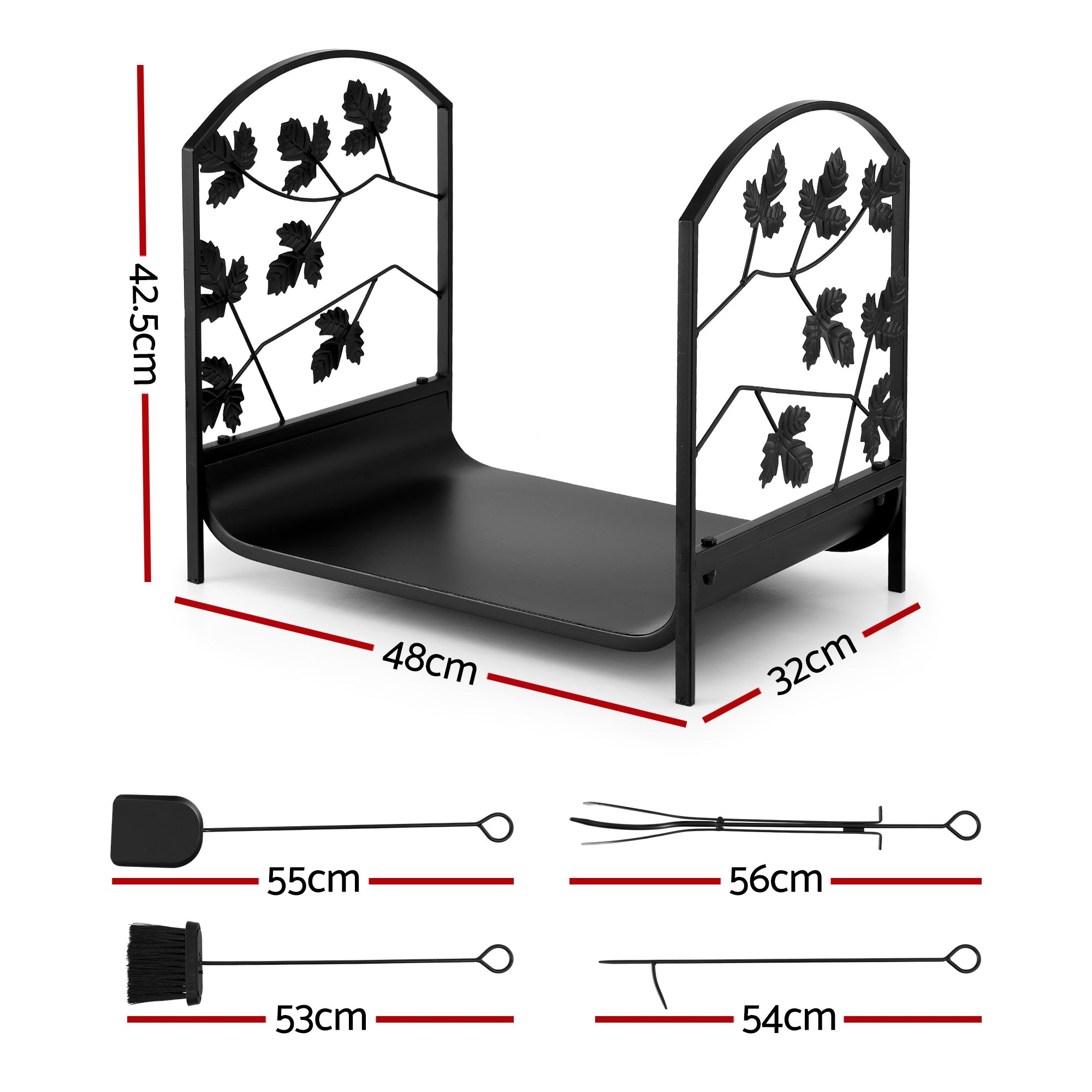 Gardeon Firewood Rack 48cm Wood Rack Firewood Storage Indoor Outdoor Black - Free Delivery