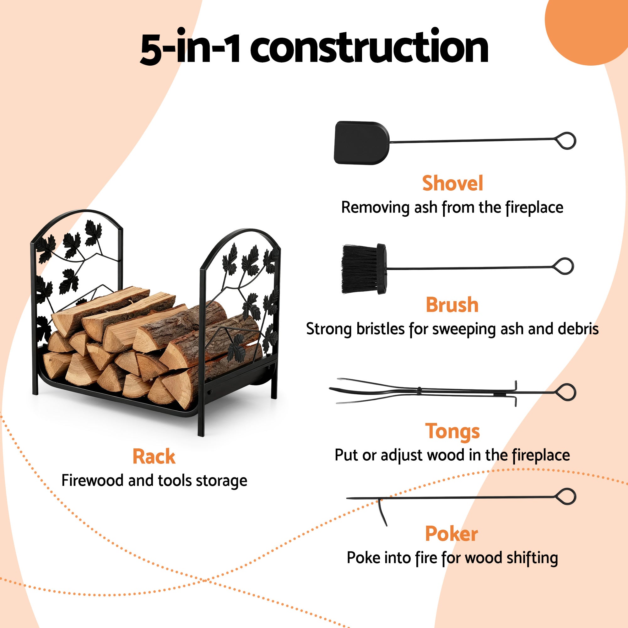 Gardeon Firewood Rack 48cm Wood Rack Firewood Storage Indoor Outdoor Black - Free Delivery