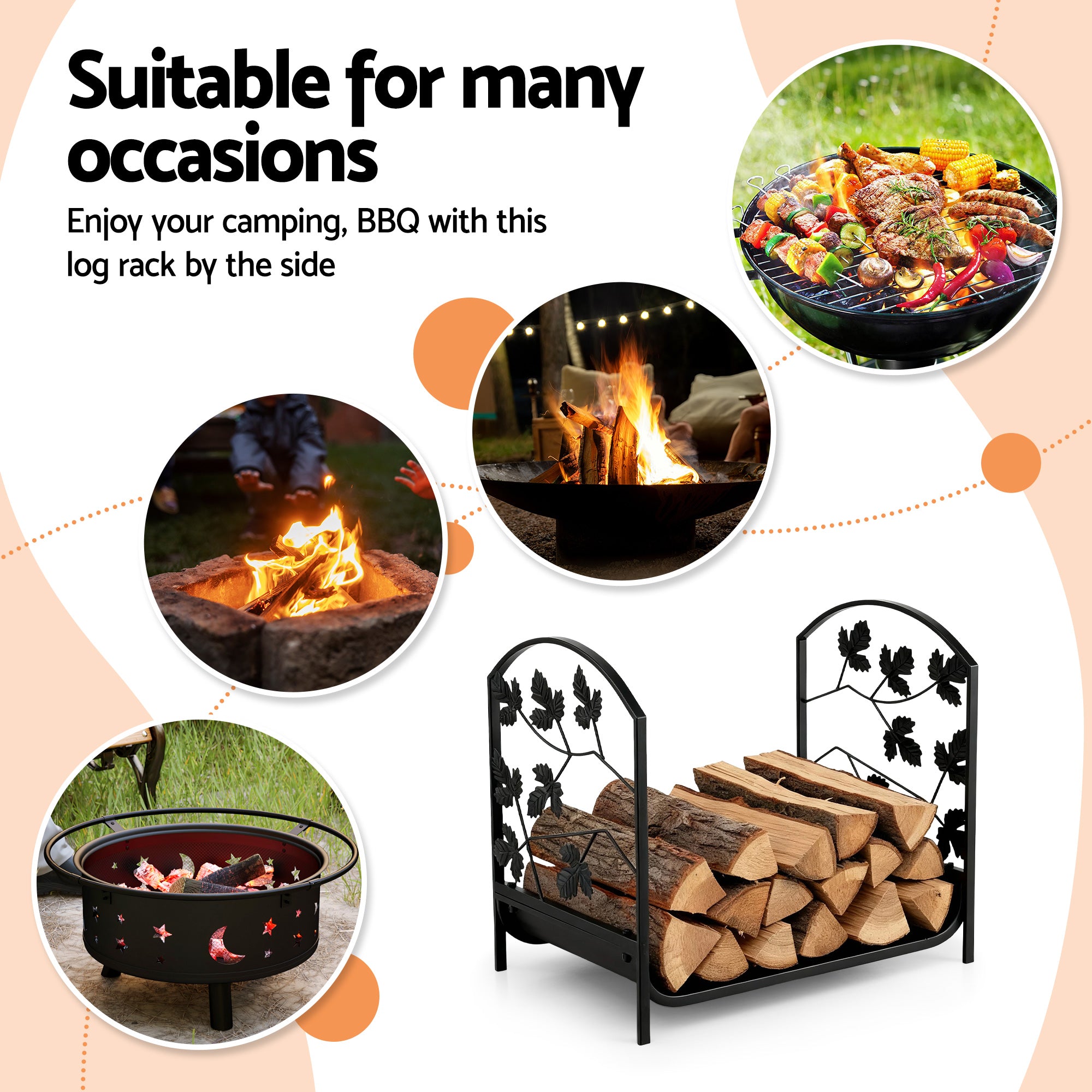 Gardeon Firewood Rack 48cm Wood Rack Firewood Storage Indoor Outdoor Black - Free Delivery