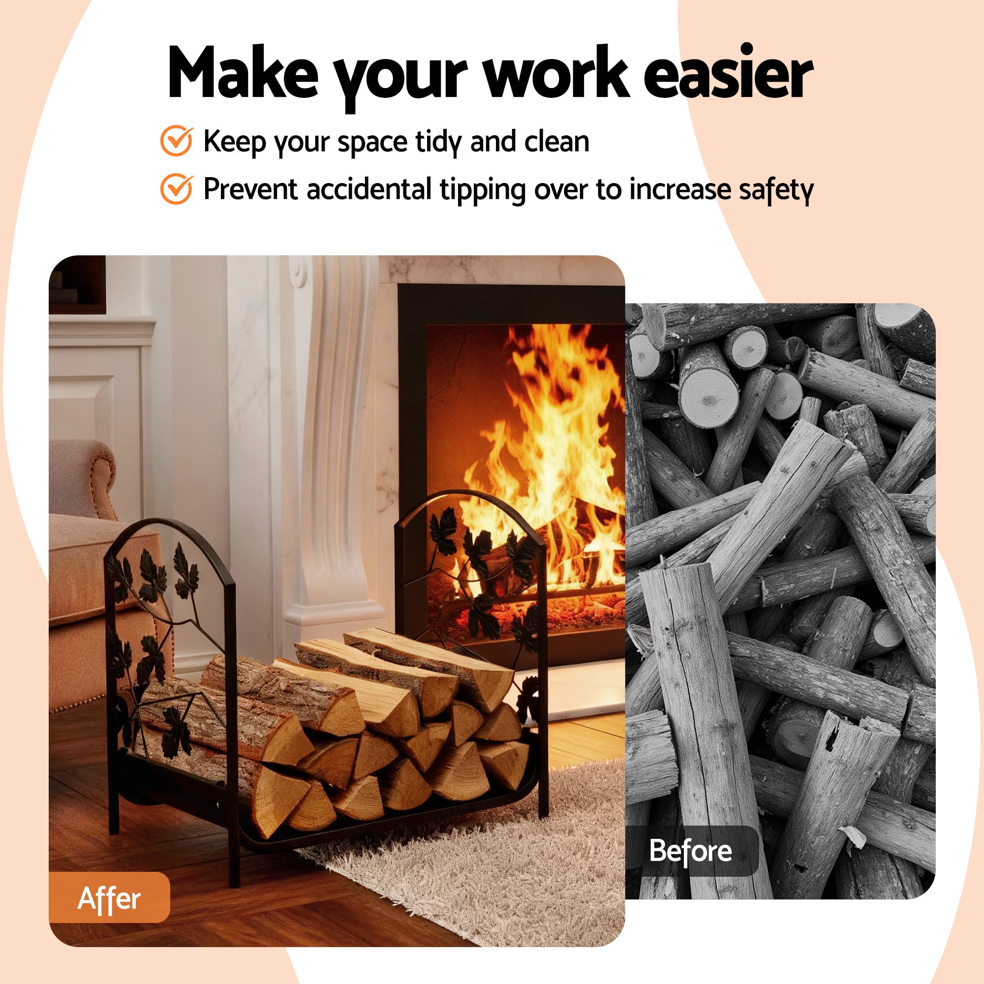 Gardeon Firewood Rack 48cm Wood Rack Firewood Storage Indoor Outdoor Black - Free Delivery