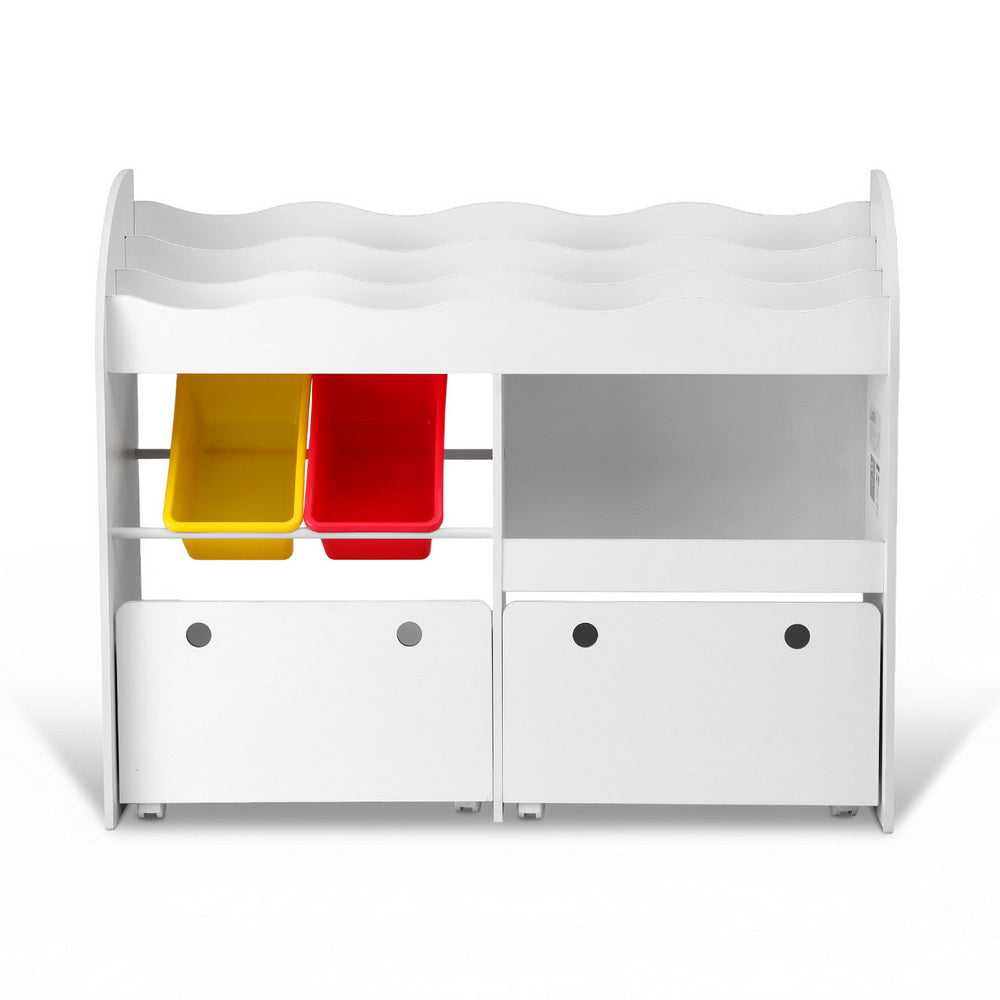 Keezi 3 Tiers Kids Bookshelf Storage Children Bookcase Toy Box Organiser Display White