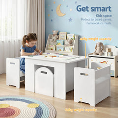 Keezi 3 Piece Kids Table and Chairs Set Storage Toys Play Activity Desk
