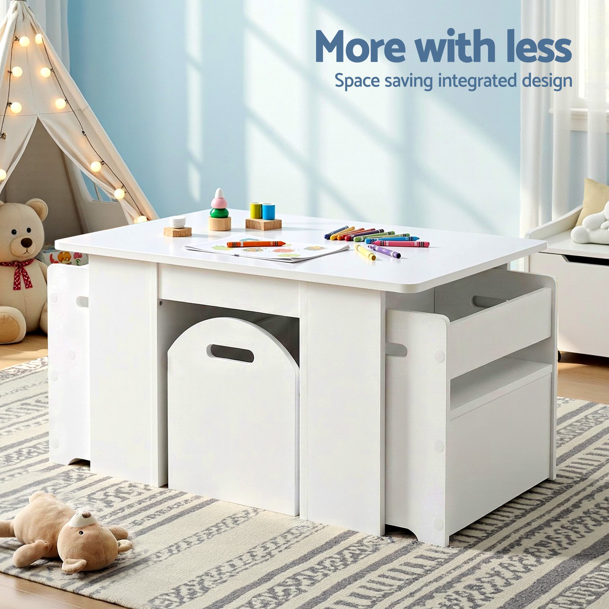Keezi 3 Piece Kids Table and Chairs Set Storage Toys Play Activity Desk