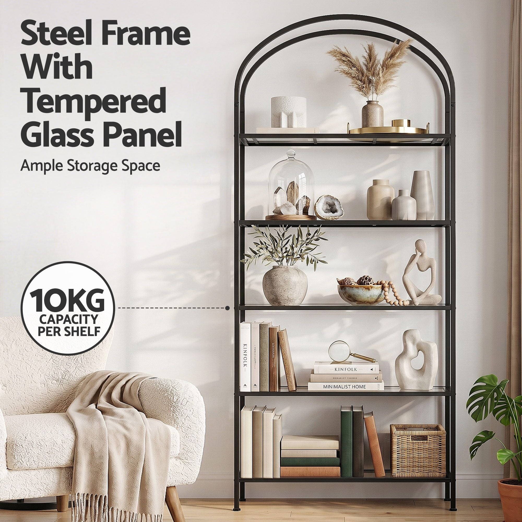 Artiss 5 Tiers Bookshelf Industrial Etagere Bookcase Display Shelf Black