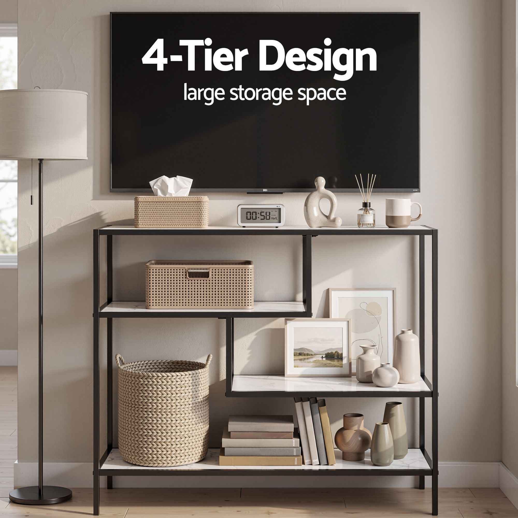 Artiss Console Table Entryway Hallway Marble Effect 4-Tier Storage Shelves White
