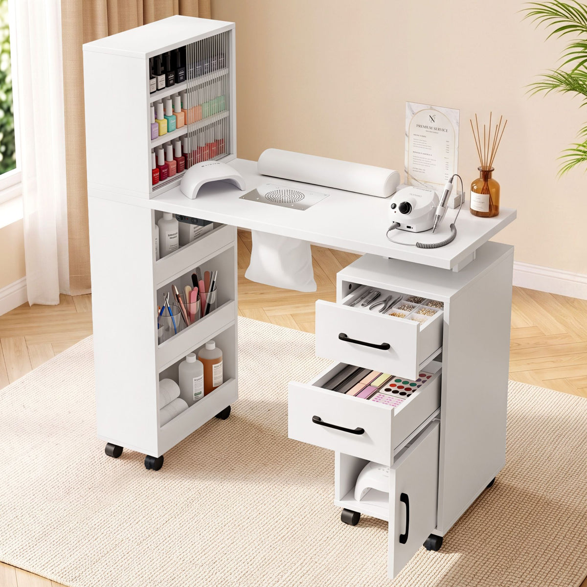 Artiss Manicure Table Nail Desk with Built-in Dust Collector Beauty Salon
