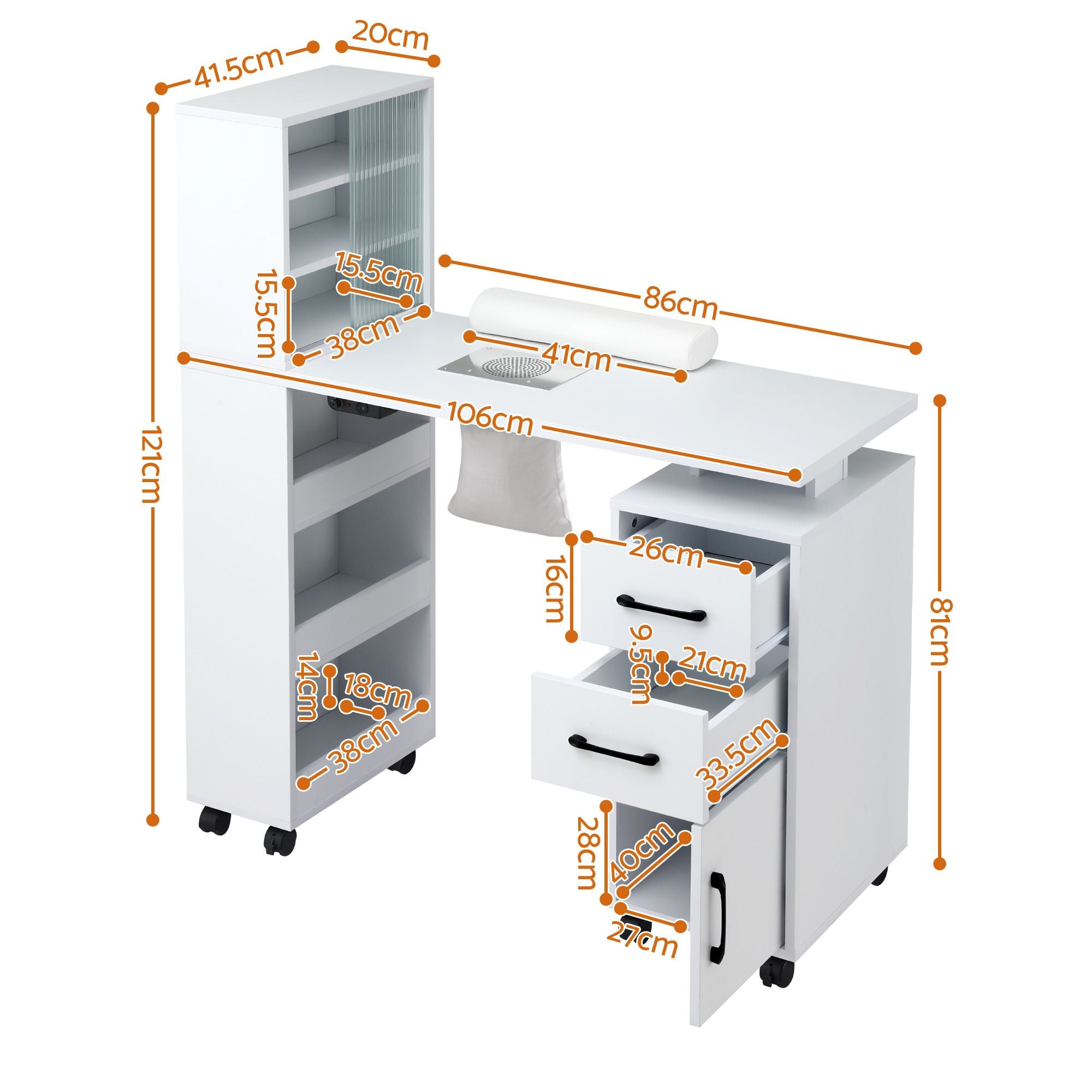 Artiss Manicure Table Nail Desk with Built-in Dust Collector Beauty Salon