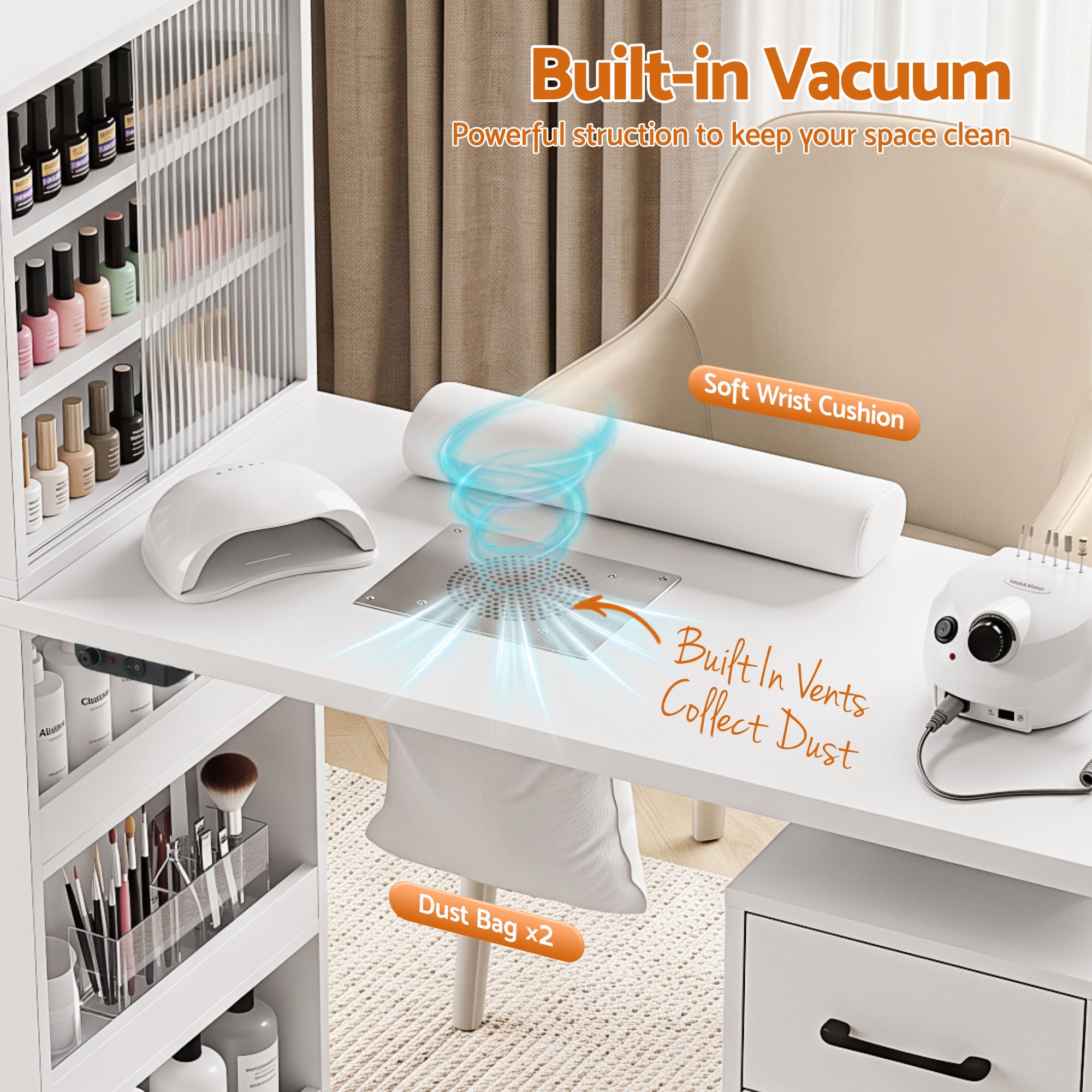 Artiss Manicure Table Nail Desk with Built-in Dust Collector Beauty Salon