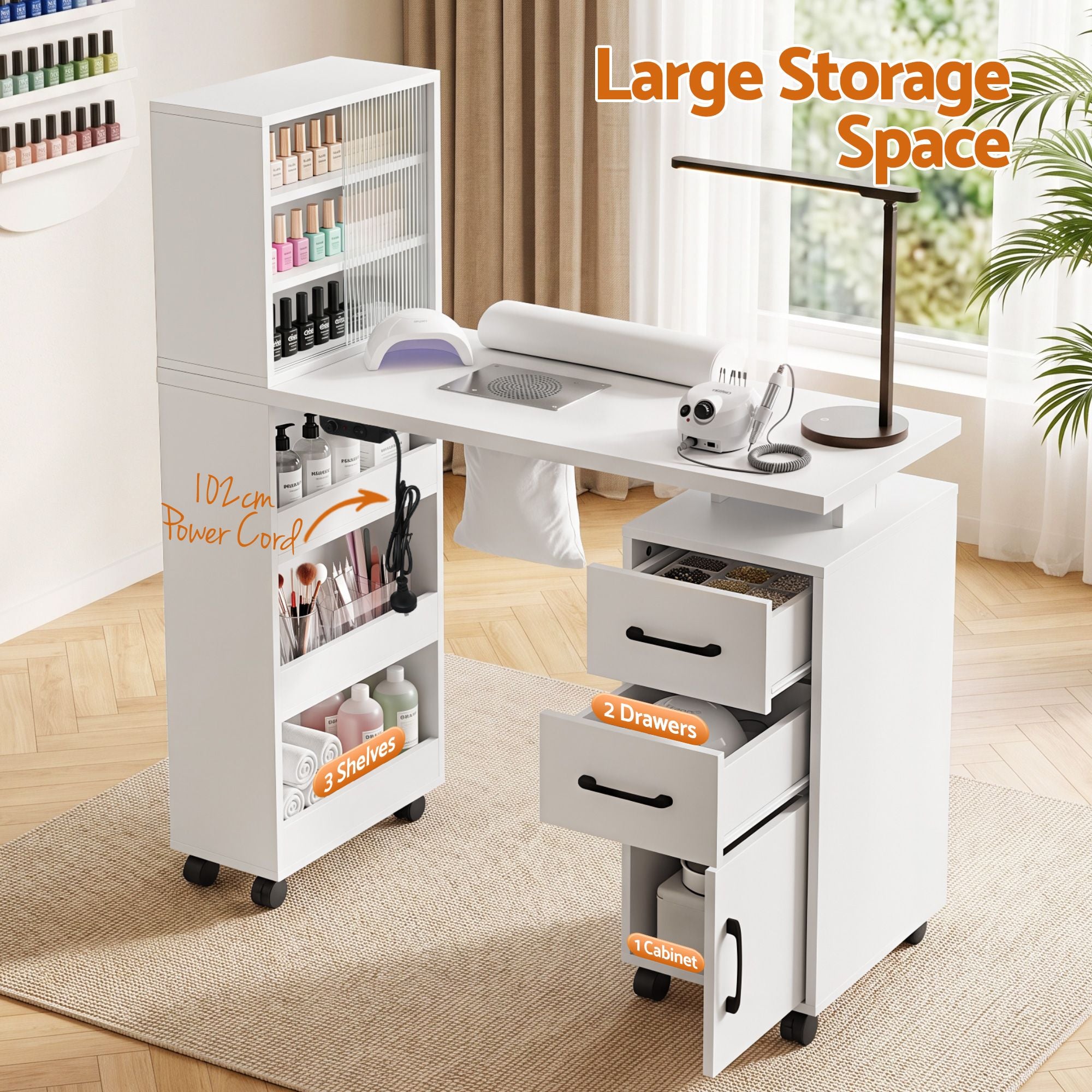 Artiss Manicure Table Nail Desk with Built-in Dust Collector Beauty Salon