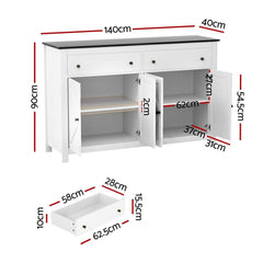 Artiss Buffet Sideboard Storage Cabinet Kitchen Cupboard 2 Drawers 140CM Black