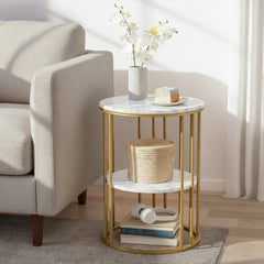 Artiss Coffee Table 2-Tier Round Marble Effect Free Delivery