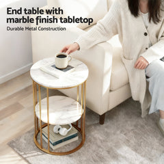Artiss Coffee Table 2-Tier Round Marble Effect Free Delivery