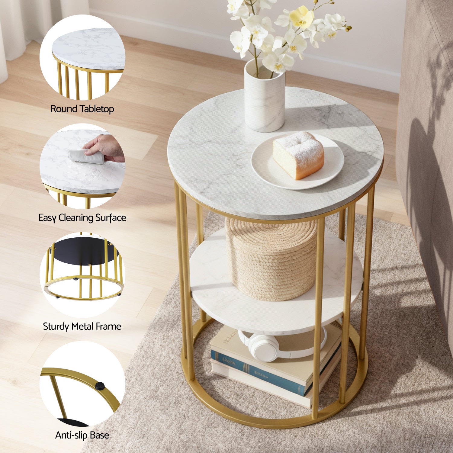 Artiss Coffee Table 2-Tier Round Marble Effect Free Delivery