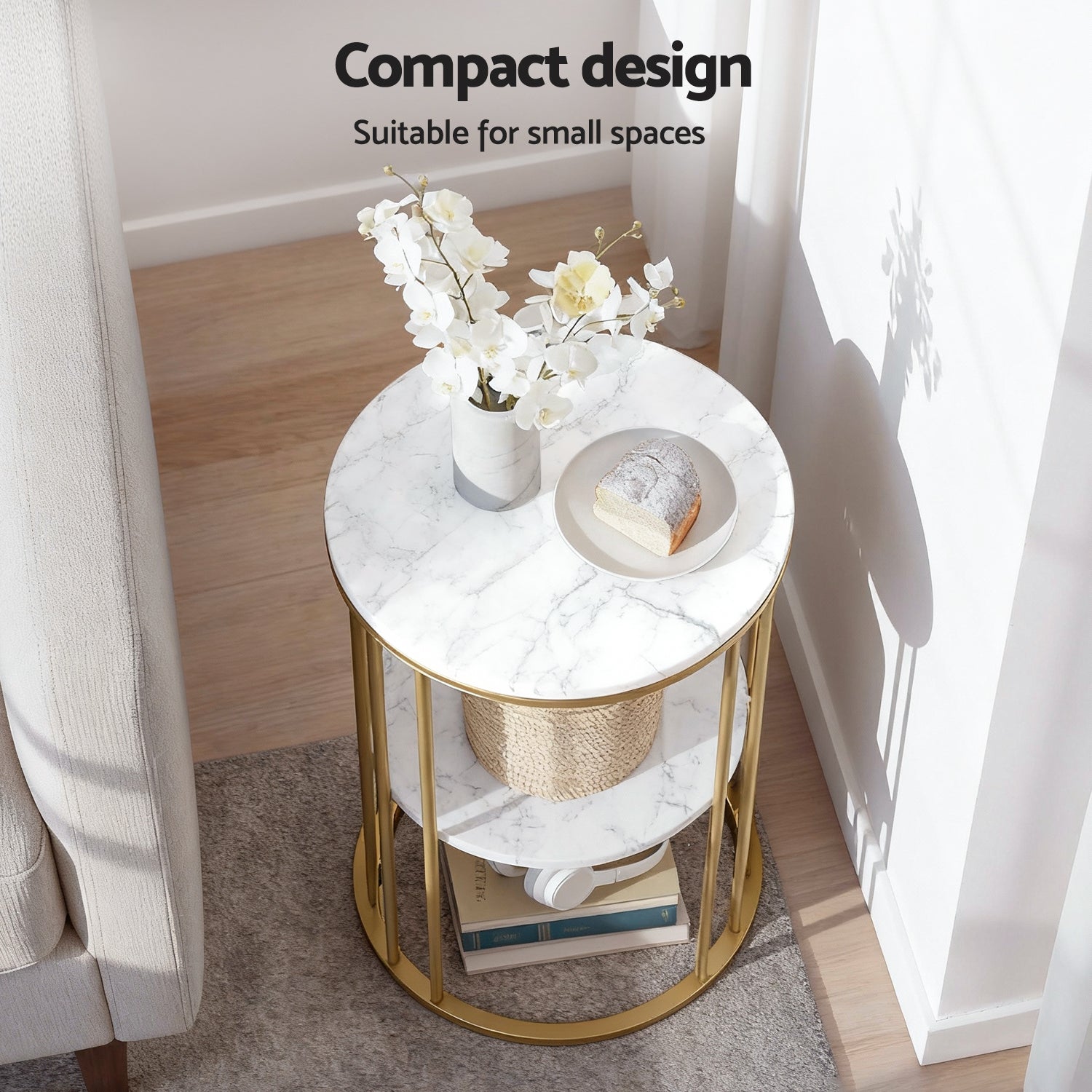 Artiss Coffee Table 2-Tier Round Marble Effect Free Delivery