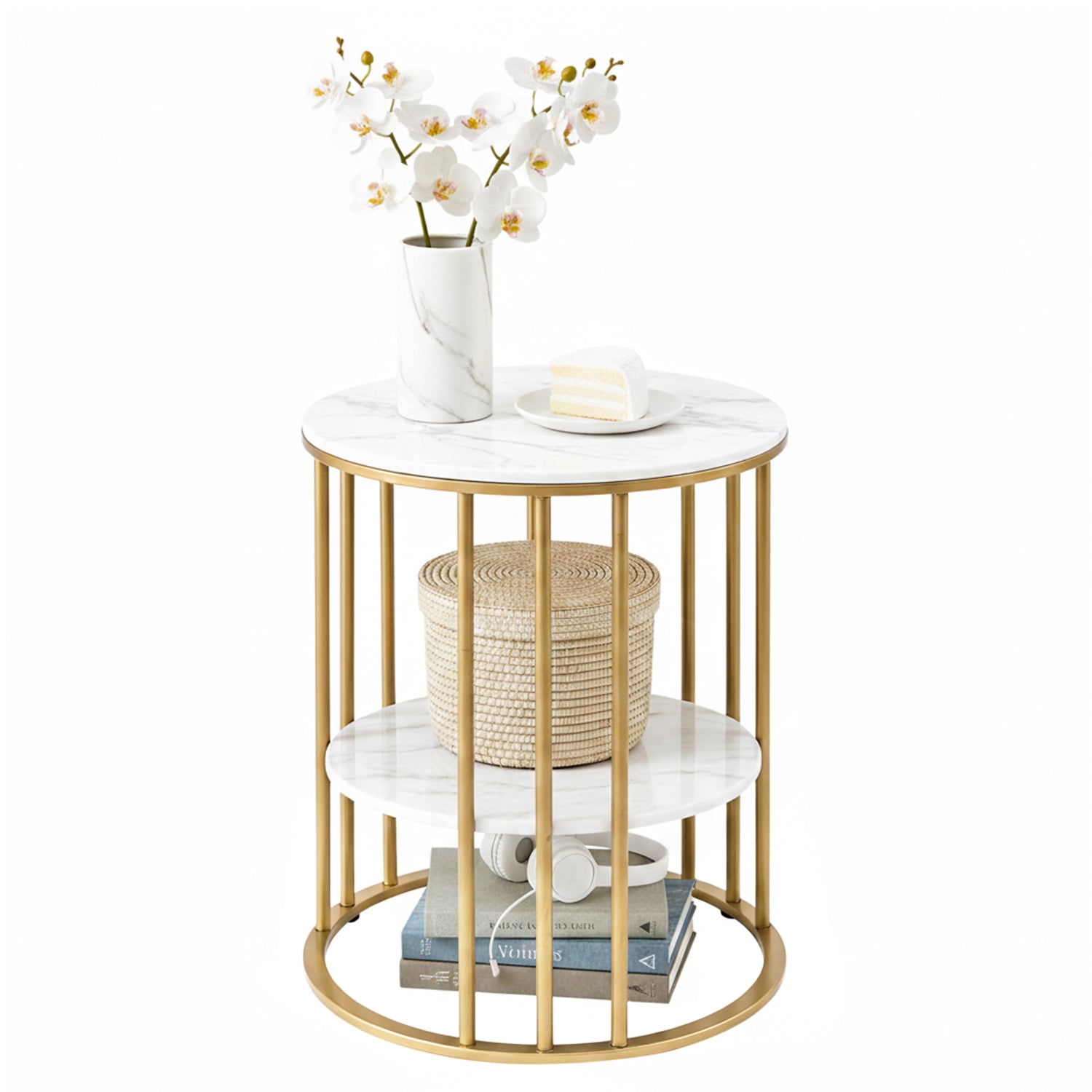 Artiss Coffee Table 2-Tier Round Marble Effect Free Delivery