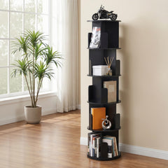 Artiss 5 Tiers Bookshelf Swivel Bookcase Display Shelves Stand Round Black