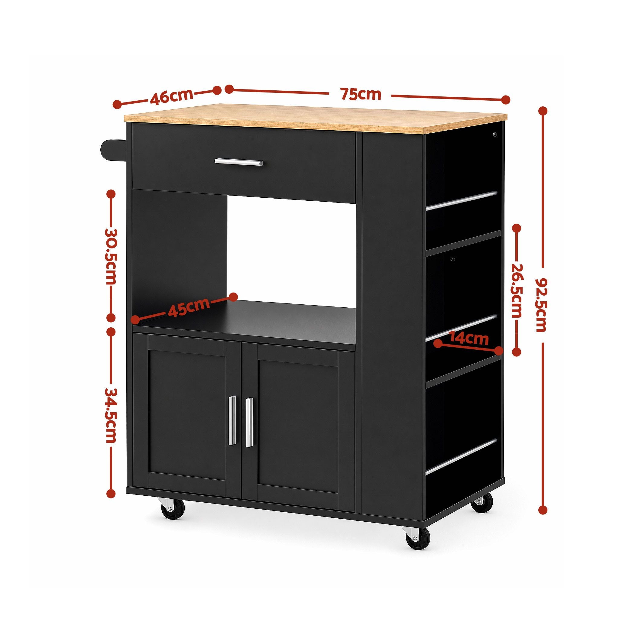 Artiss Kitchen Island Trolley Rolling Serving Cart Storage Cart Shelf Towel Rack