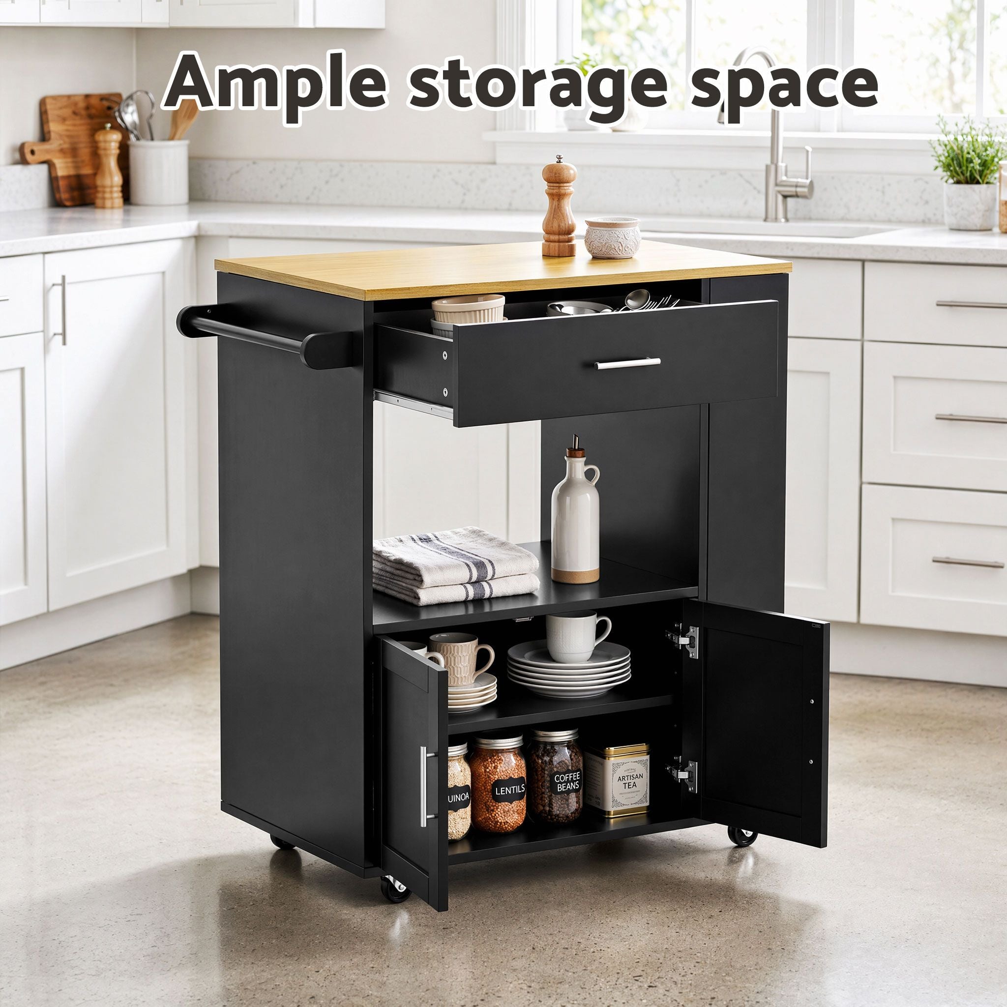 Artiss Kitchen Island Trolley Rolling Serving Cart Storage Cart Shelf Towel Rack