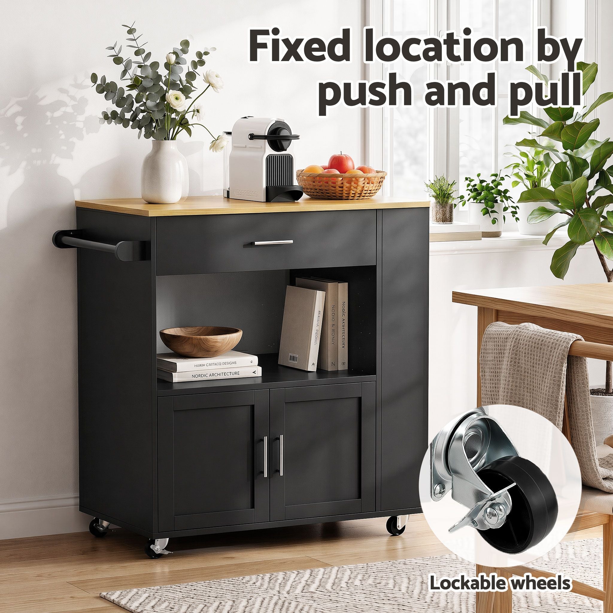 Artiss Kitchen Island Trolley Rolling Serving Cart Storage Cart Shelf Towel Rack