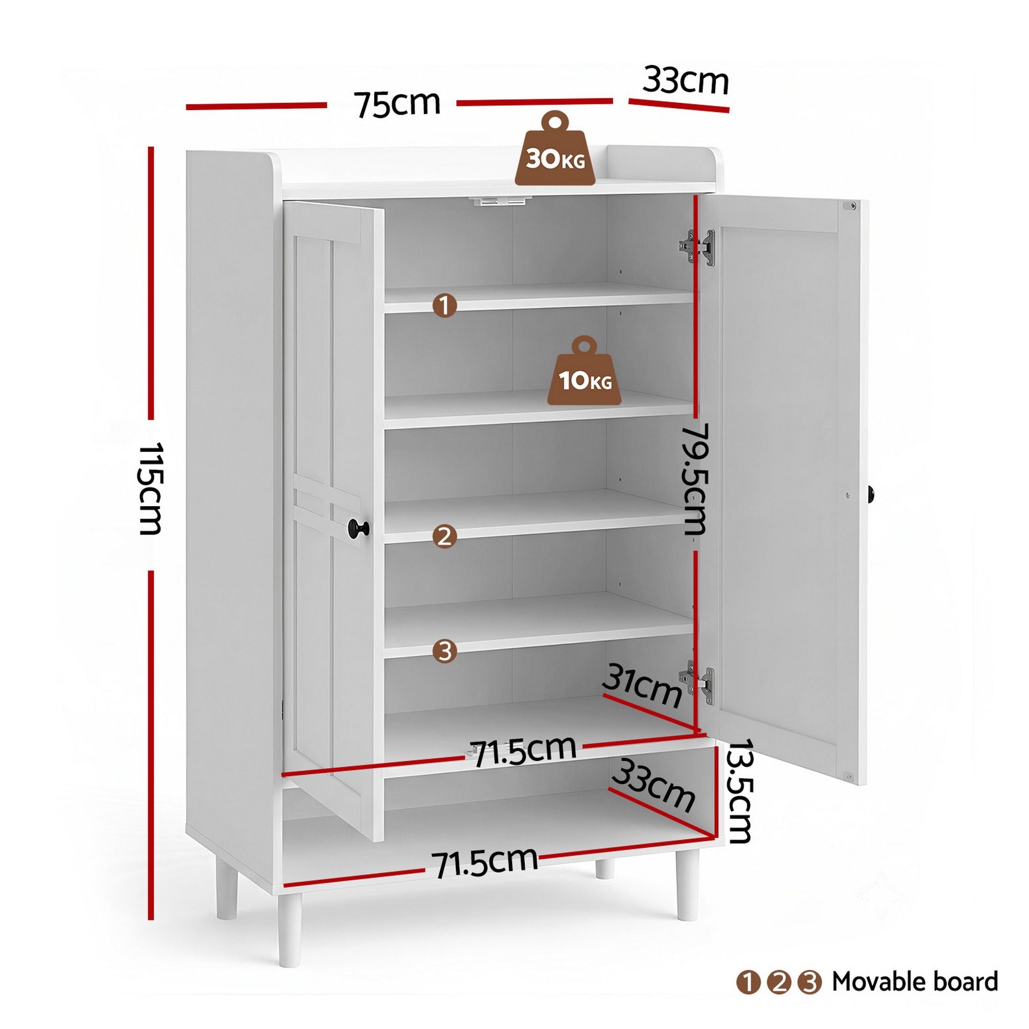 Artiss Shoe Rack Cabinet Storage Cupboard 3 Adjustable Shelves White