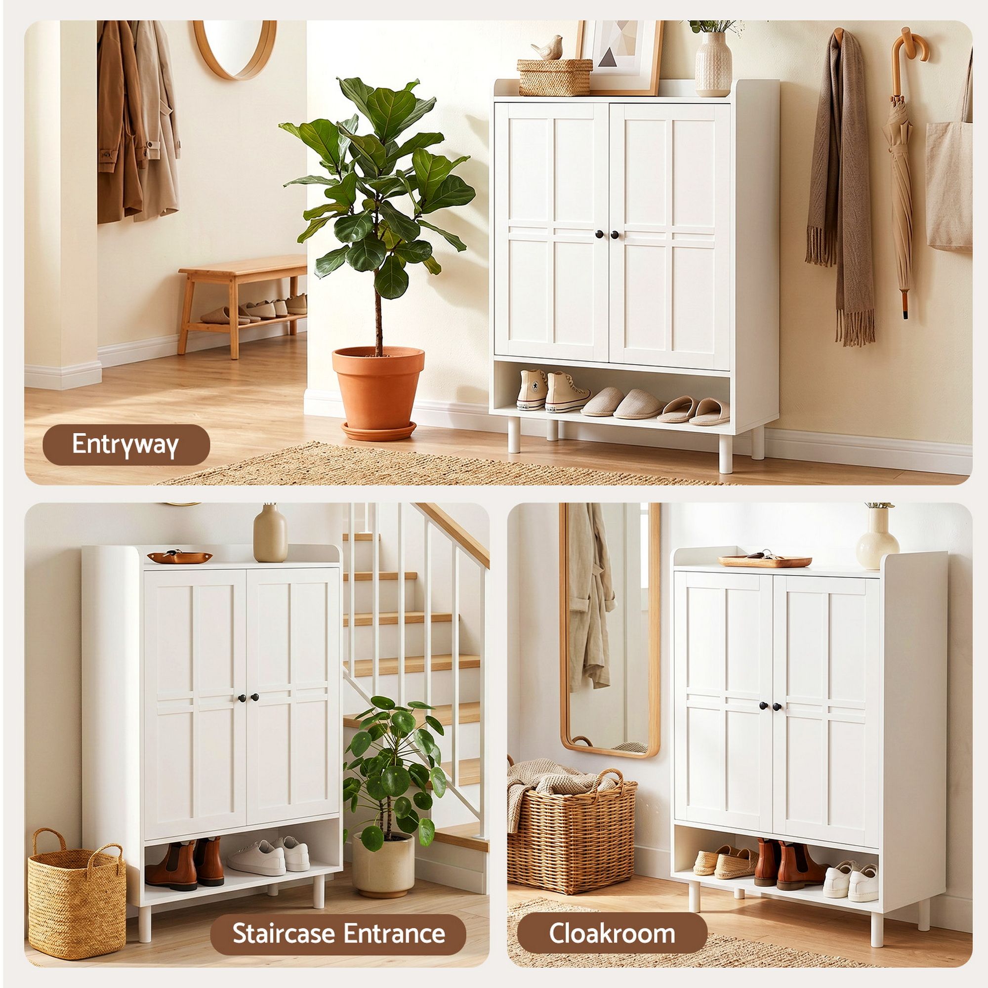 Artiss Shoe Rack Cabinet Storage Cupboard 3 Adjustable Shelves White