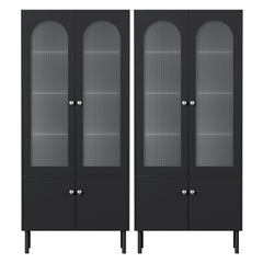 Artiss 2x Buffet Sideboard Cabinet Pantry 5-Tier Storage Cupboard Fluted Black