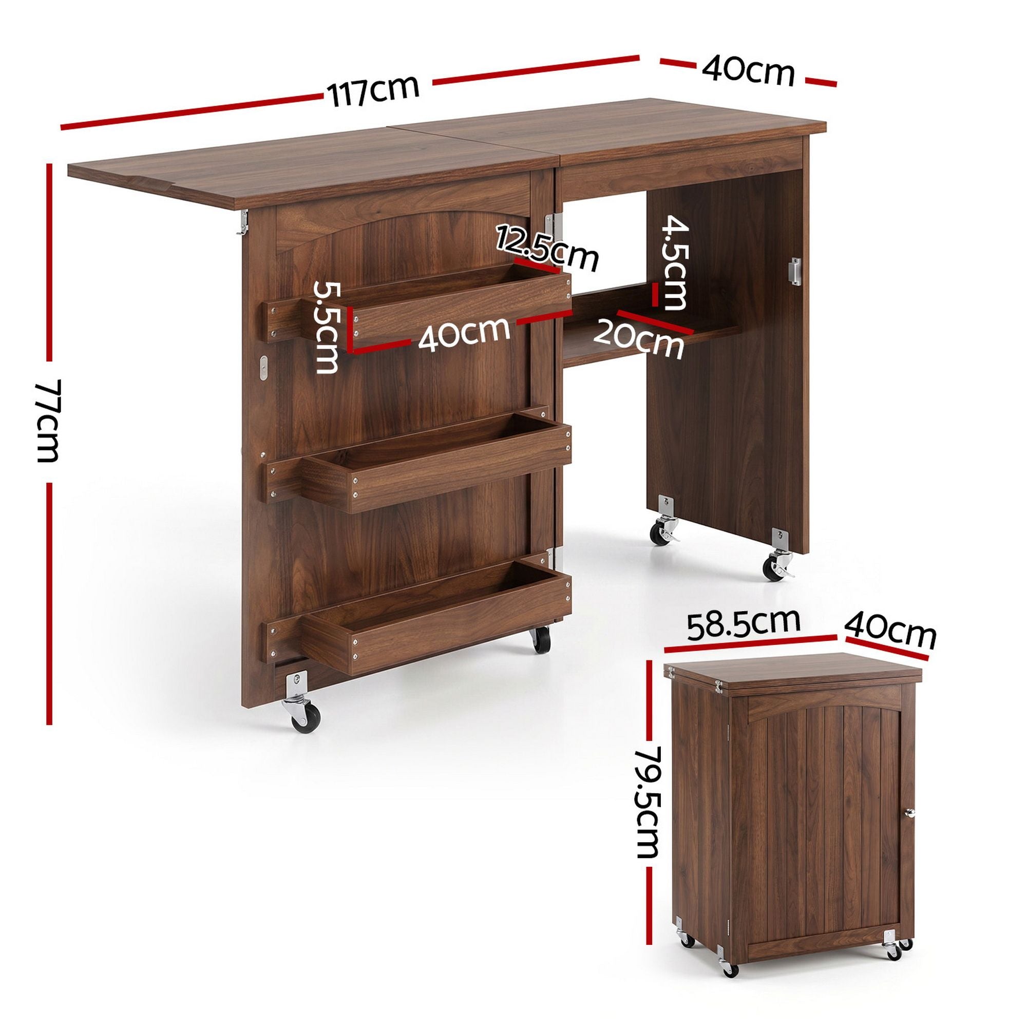 Artiss Folding Sewing Table Sewing Machine Desk Multi-functional Rolling Work
