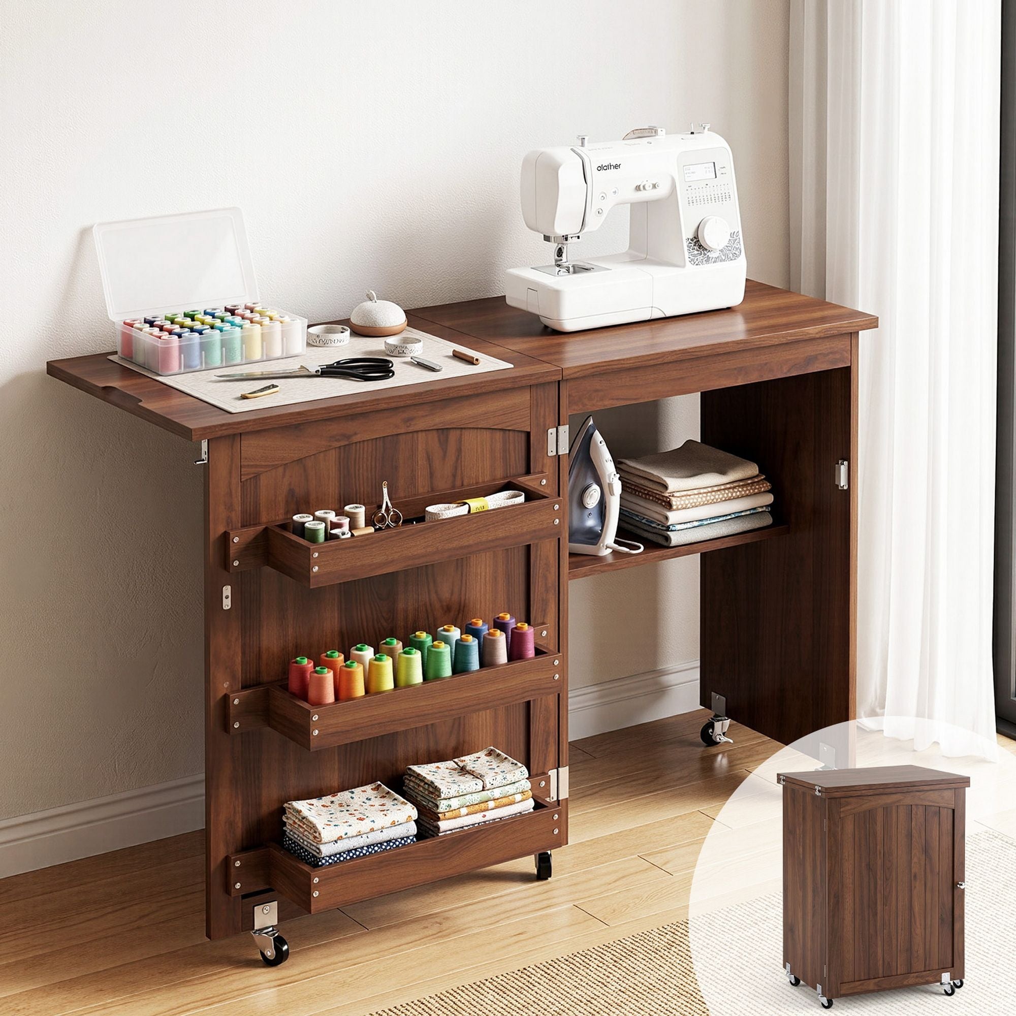 Artiss Folding Sewing Table Sewing Machine Desk Multi-functional Rolling Work
