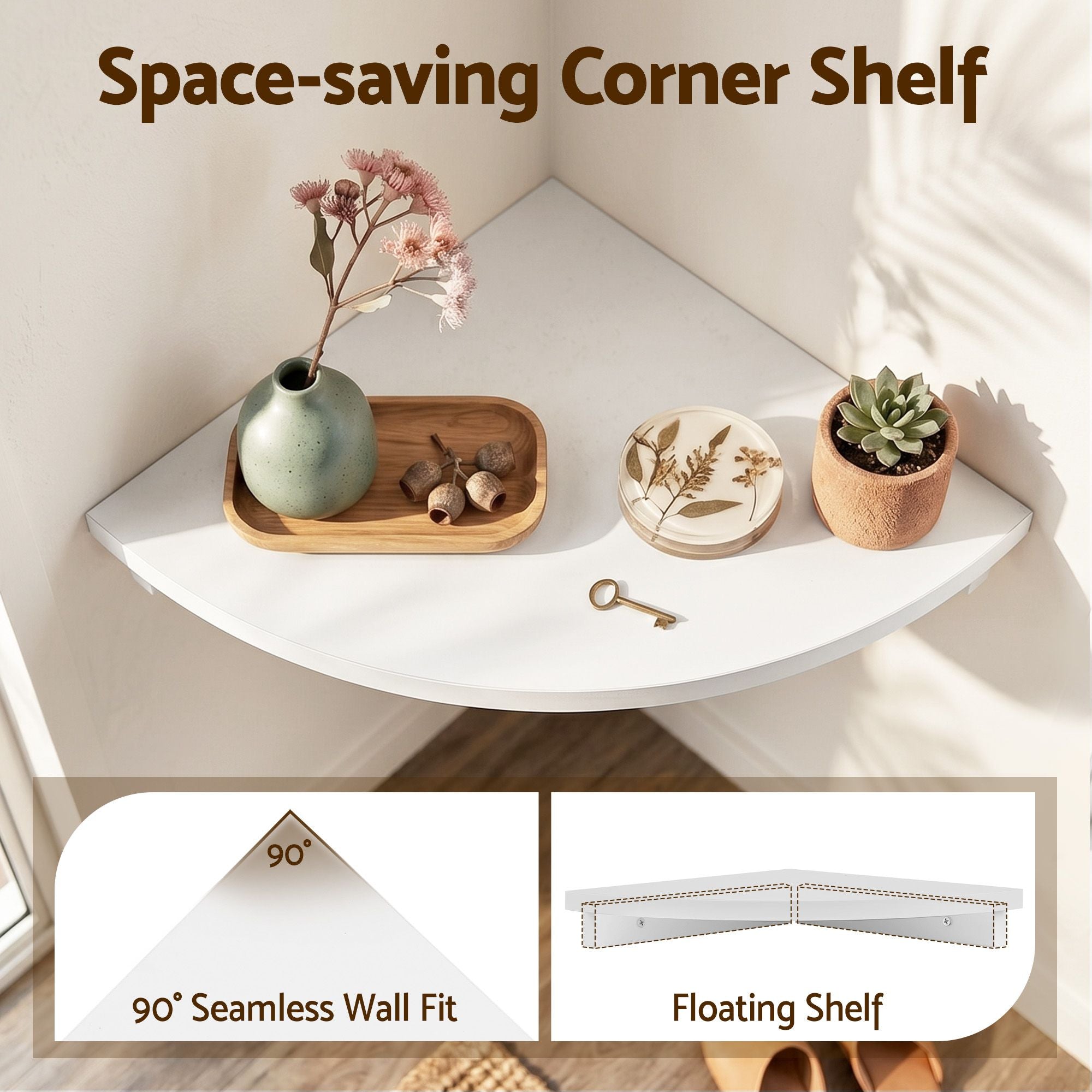 Artiss 3pc Corner Floating Wall Shelf Wall Mounted Display Rack Round Edge White