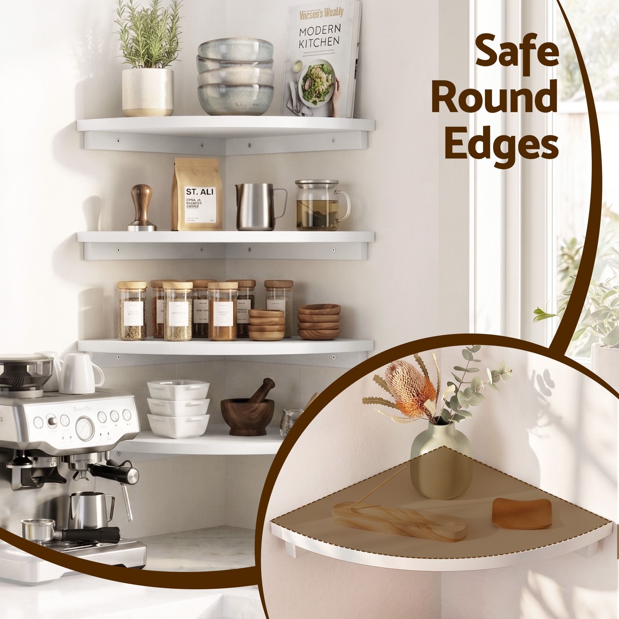 Artiss 4pc Corner Floating Wall Shelf Wall Mounted Display Rack Round Edge White