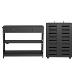 Artiss Shoe Rack Cabinet & Console Table Set Storage Shelf Black
