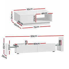 Artiss LED TV Unit & Coffee Table Set Storage Cabinet White