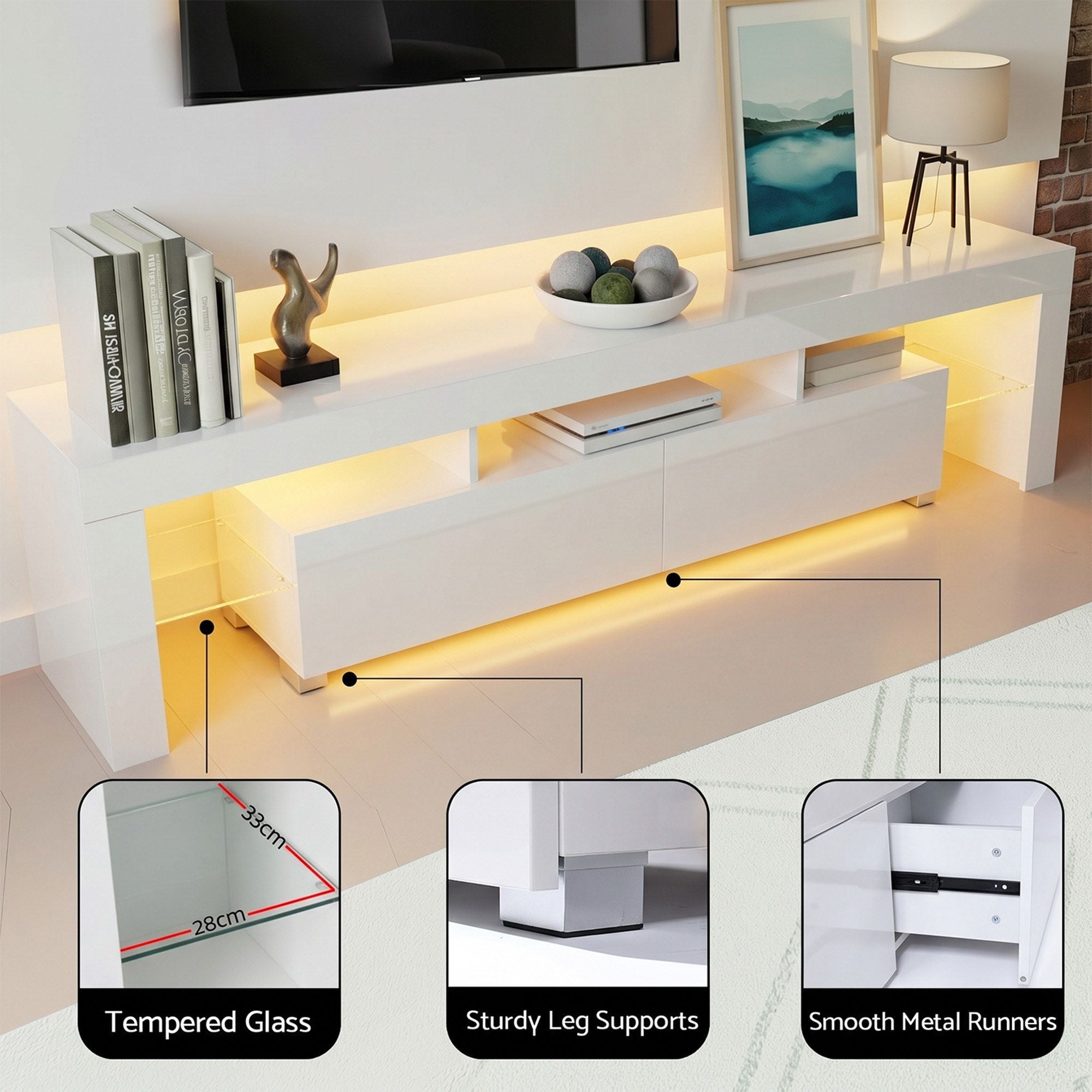 Artiss LED TV Unit & Coffee Table Set Storage Cabinet White