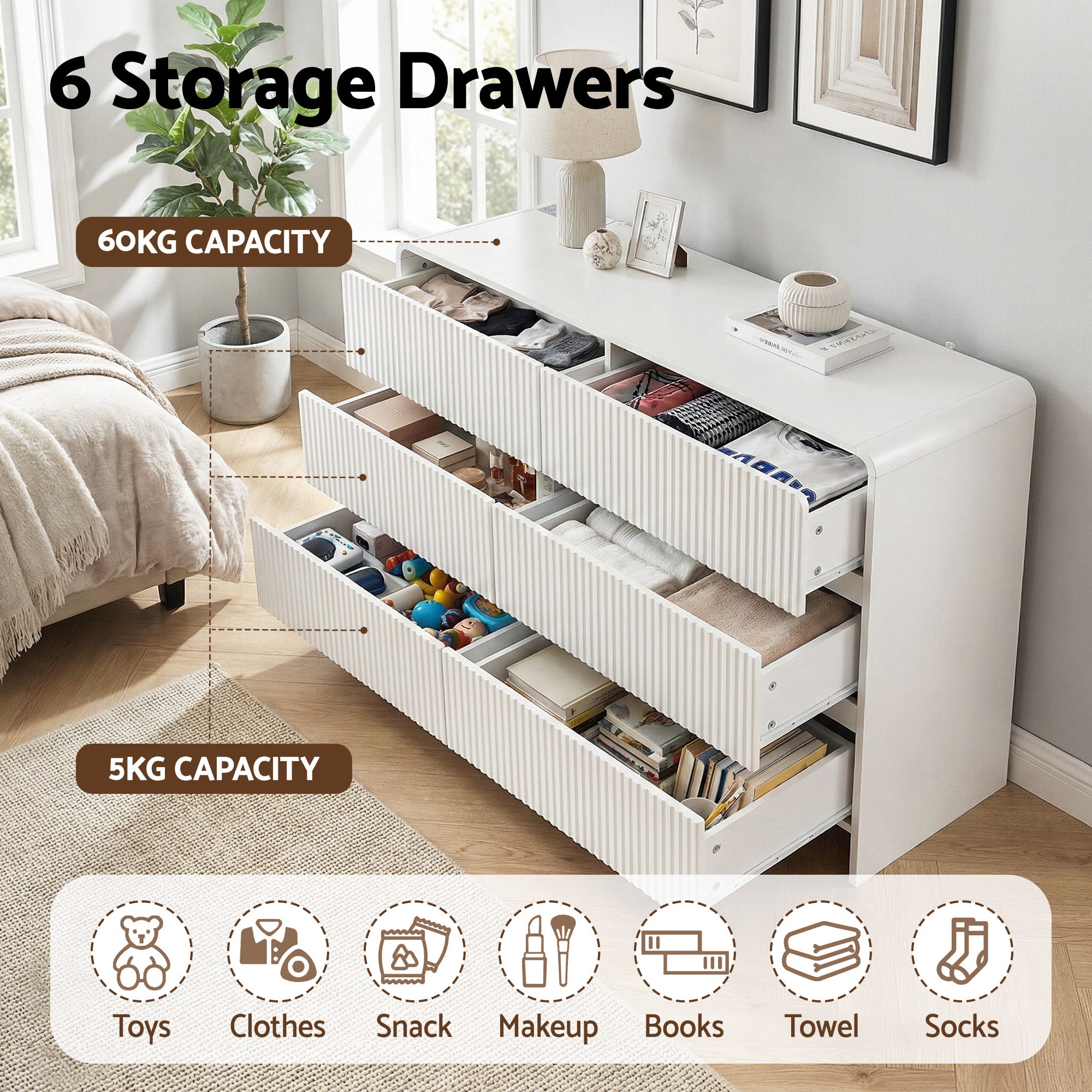 Artiss 6 Chest of Drawers Dresser Cabinet Beige