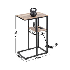 Artiss C-Shaped End Table Charging Station 2-Tier Side Coffee Table Bedside Wood