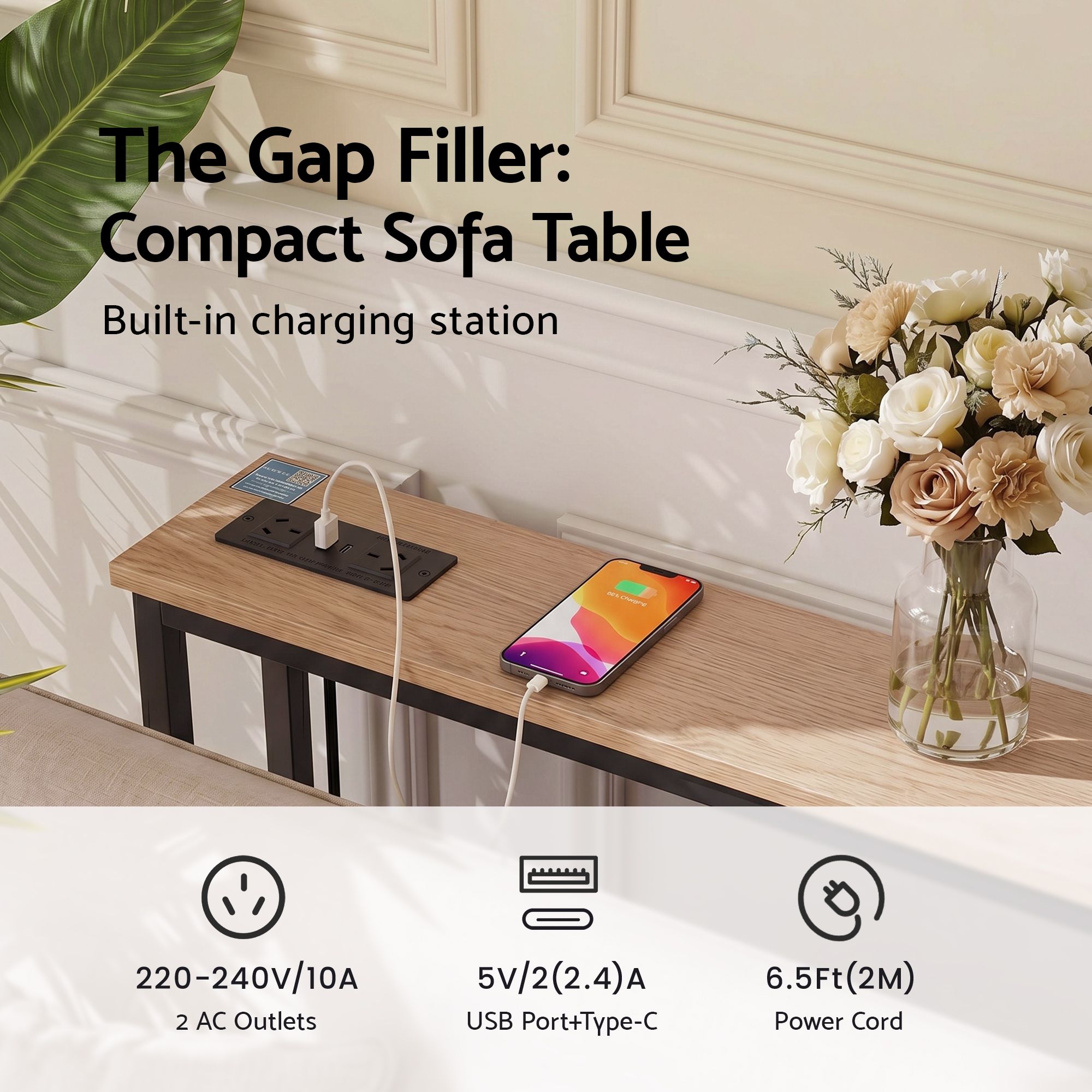 Artiss Console Table Entryway Hallway Display Desk Charging Station Wood