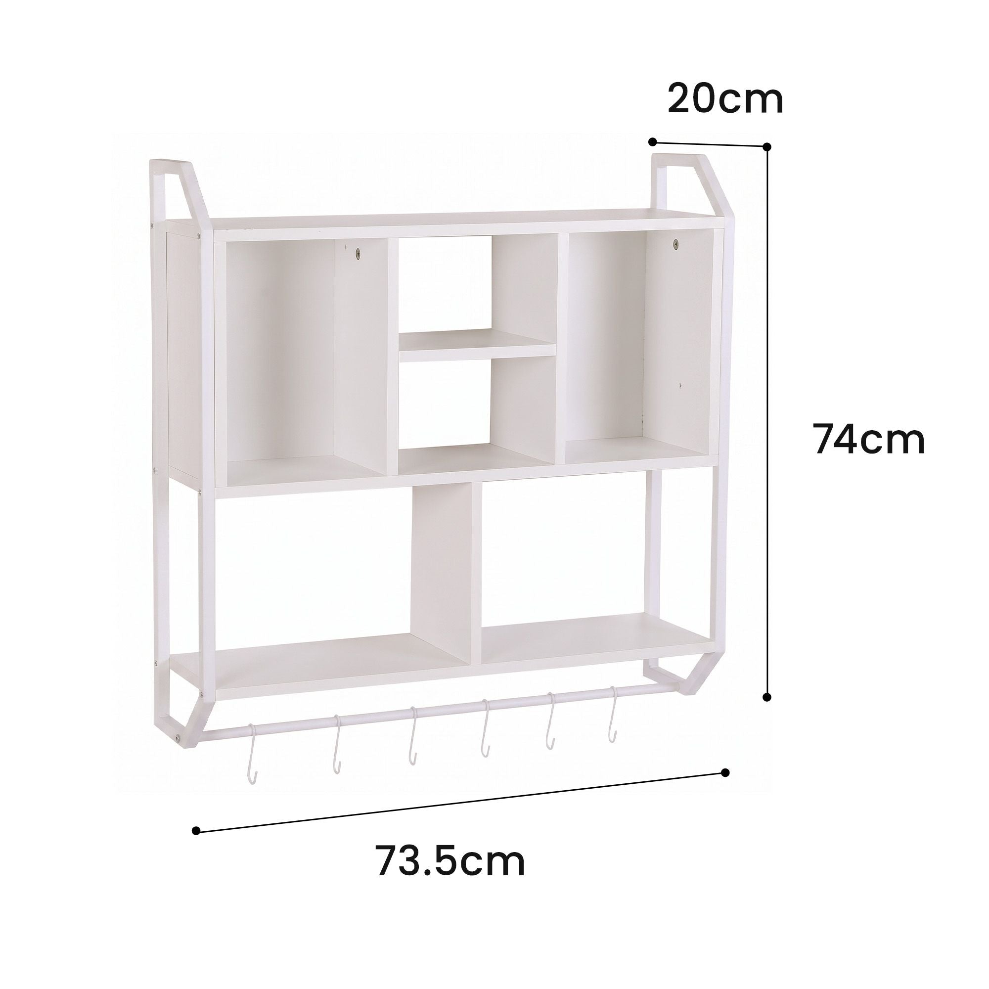 Artiss Floating Wall Shelf 6 Hooks Wall Mounted Storage Cubby Rack 73.5x74CM White
