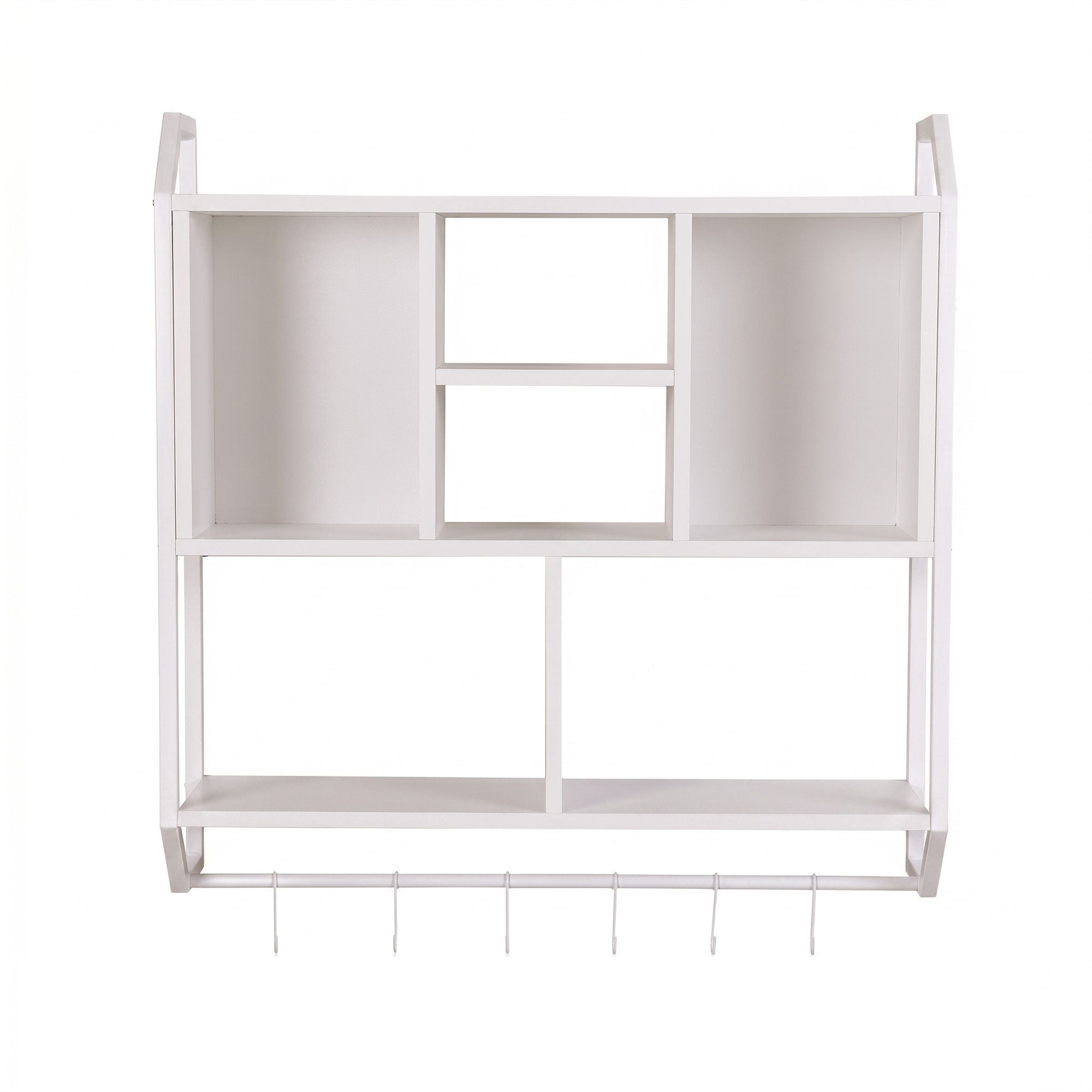 Artiss Floating Wall Shelf 6 Hooks Wall Mounted Storage Cubby Rack 73.5x74CM White