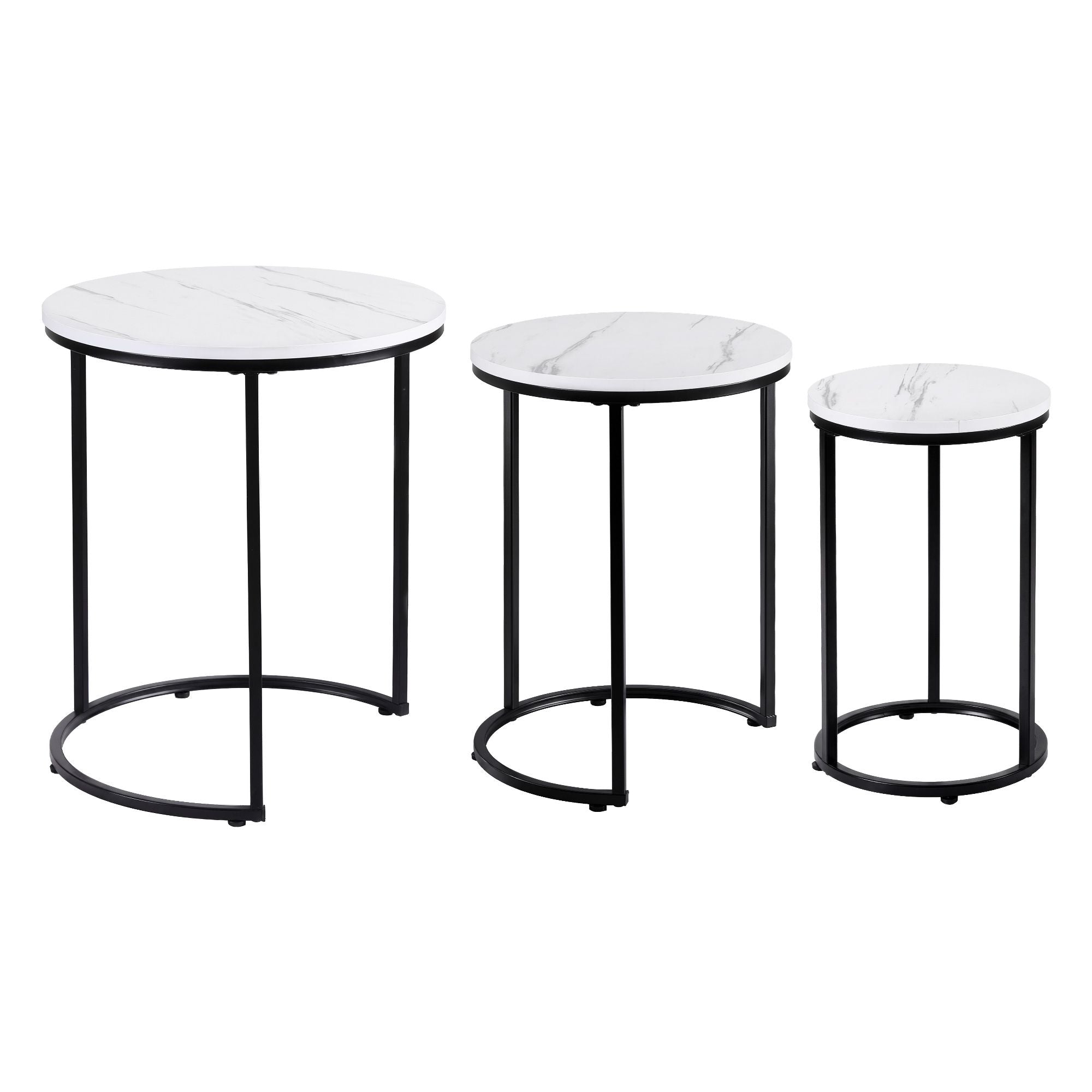 Artiss Nesting Coffee Table Set of 3 Round Stackable Side End Tables Marble Finish White