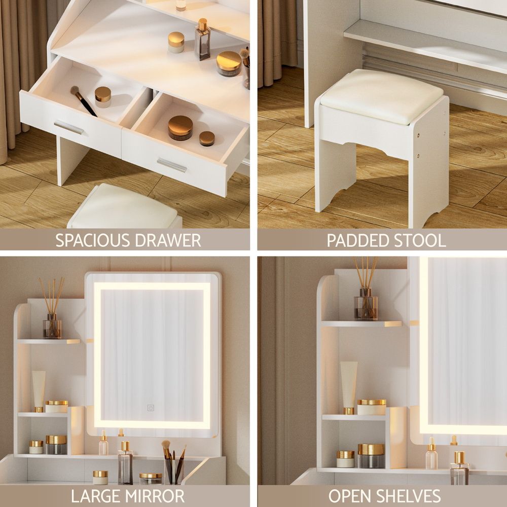 Artiss Dressing Table Set Stool Led White Doria
