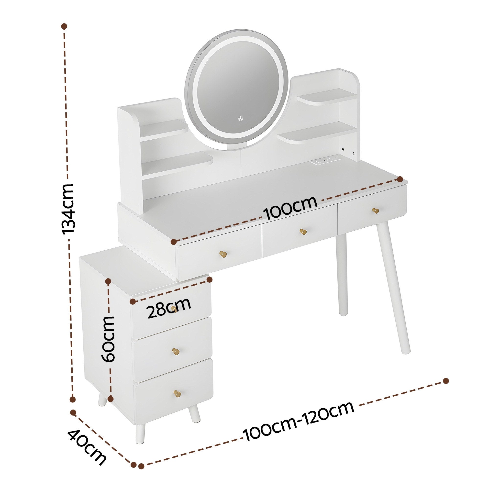 Artiss Dressing Table Vanity Desk LED Charging Station White