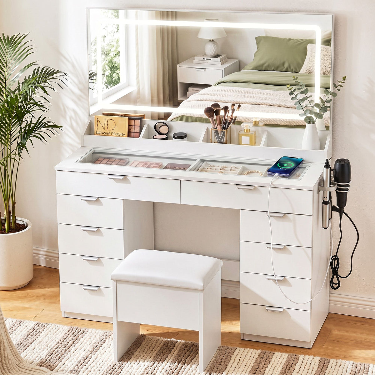 Artiss Dressing Table Makeup Vanity Desk Large LED Mirror 10 Drawers Power