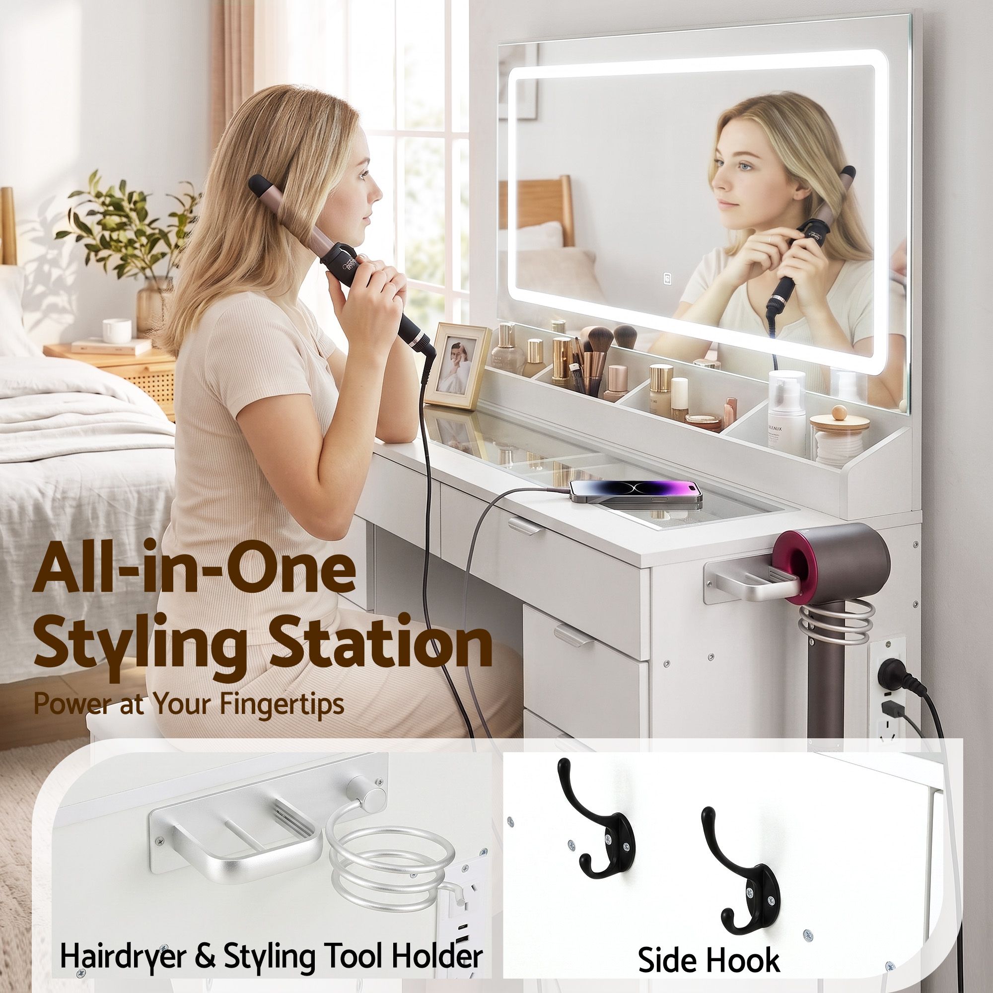 Artiss Dressing Table Makeup Vanity Desk Large LED Mirror 10 Drawers Power