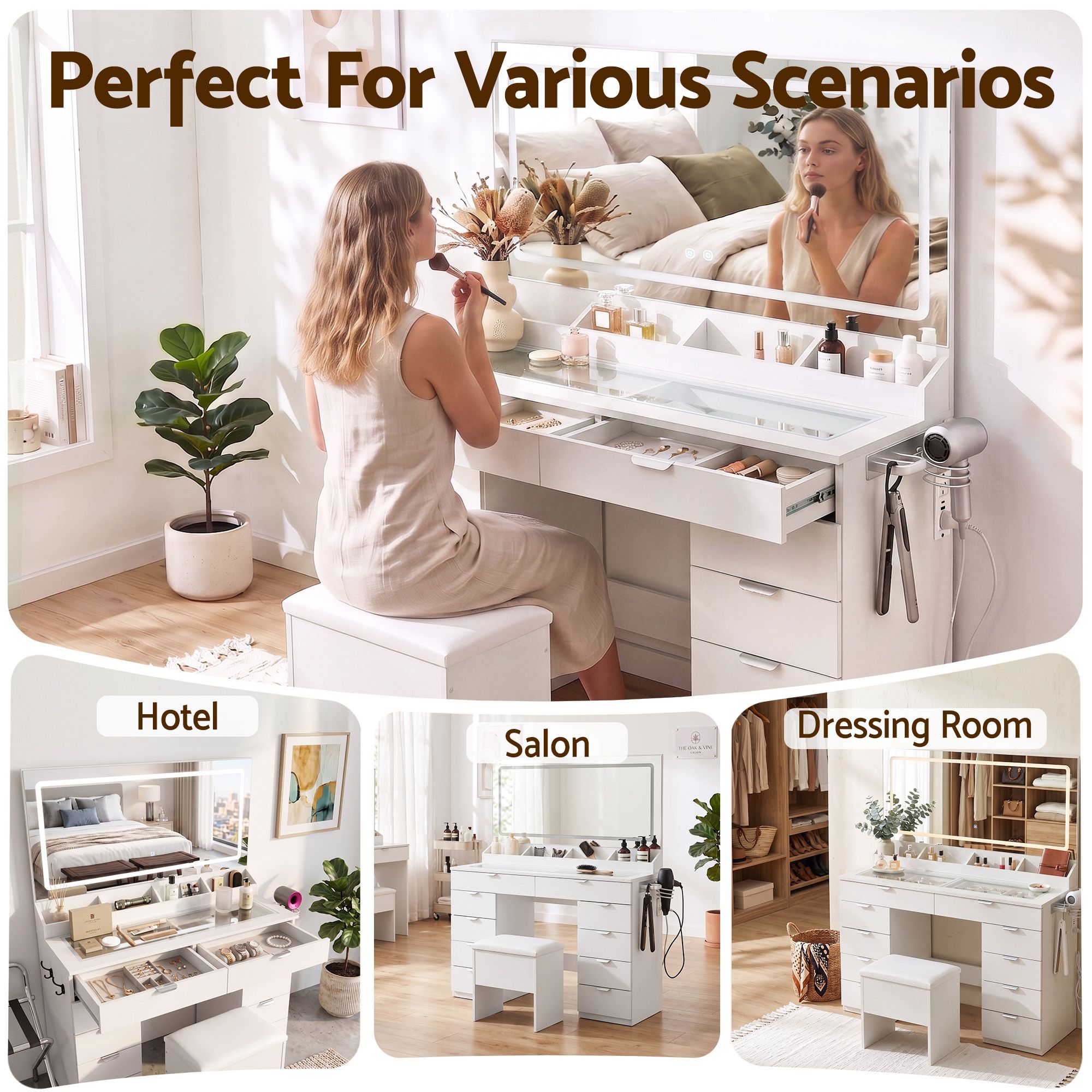 Artiss Dressing Table Makeup Vanity Desk Large LED Mirror 10 Drawers Power