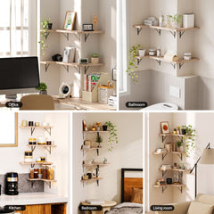 Artiss Floating Wall Shelf Corner Shelves Set of 4 Wood