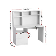 Artiss Computer Desk Office Study Desks Table Bookshelf Drawer White 120cm