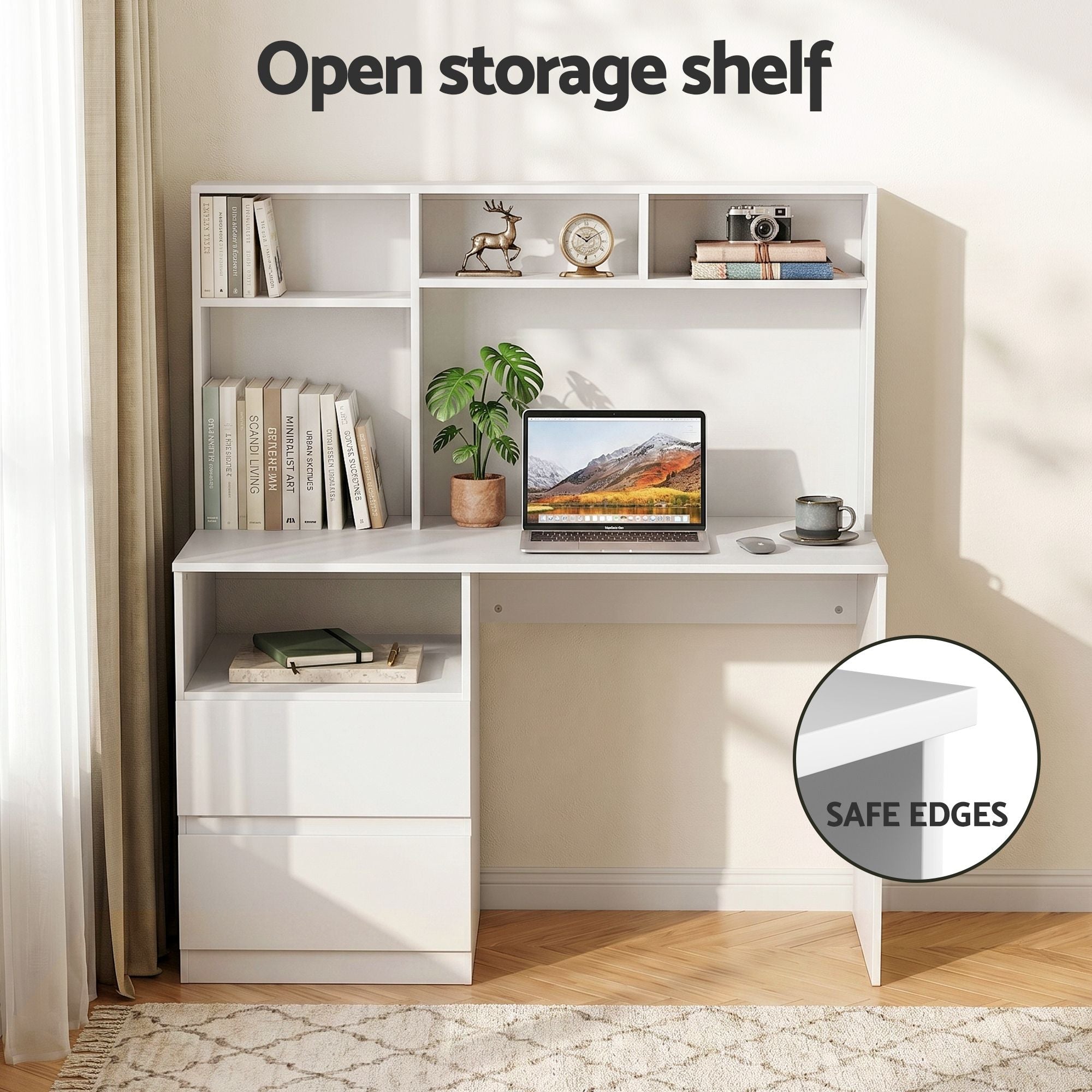 Artiss Computer Desk Office Study Desks Table Bookshelf Drawer White 120cm