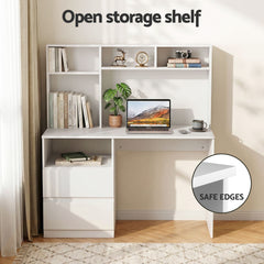 Artiss Computer Desk Office Study Desks Table Bookshelf Drawer White 120cm