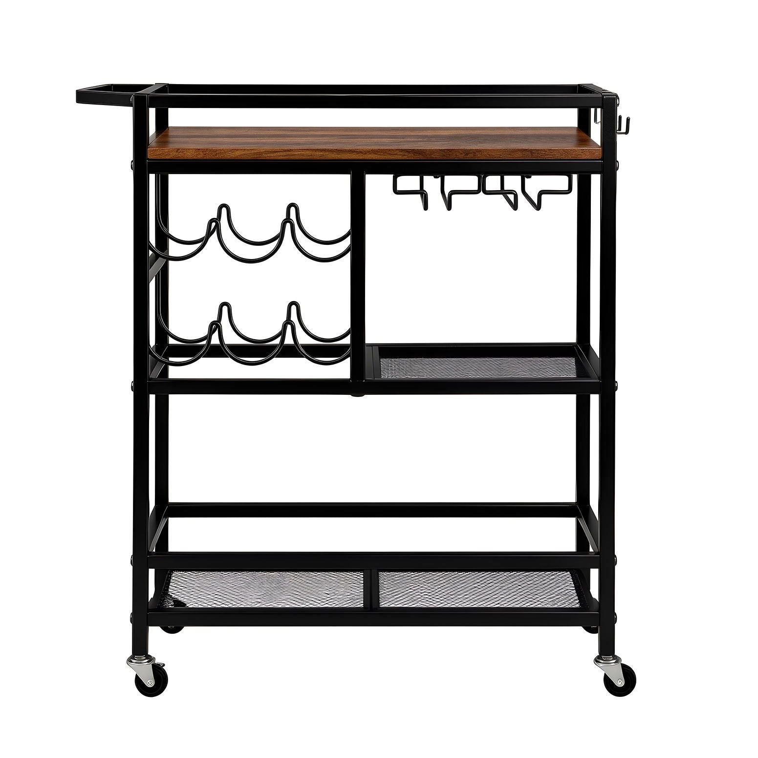 Artiss Bar Cart Drinks Trolley Serving Wine Rack Glass Holder 3 Hooks 72cm Black