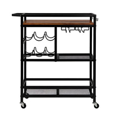 Artiss Bar Cart Drinks Trolley Serving Wine Rack Glass Holder 3 Hooks 72cm Black